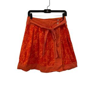 Bayo Orange Tropical Print Wrap Skirt Cotton Button Tie Front Midi Mini M 31